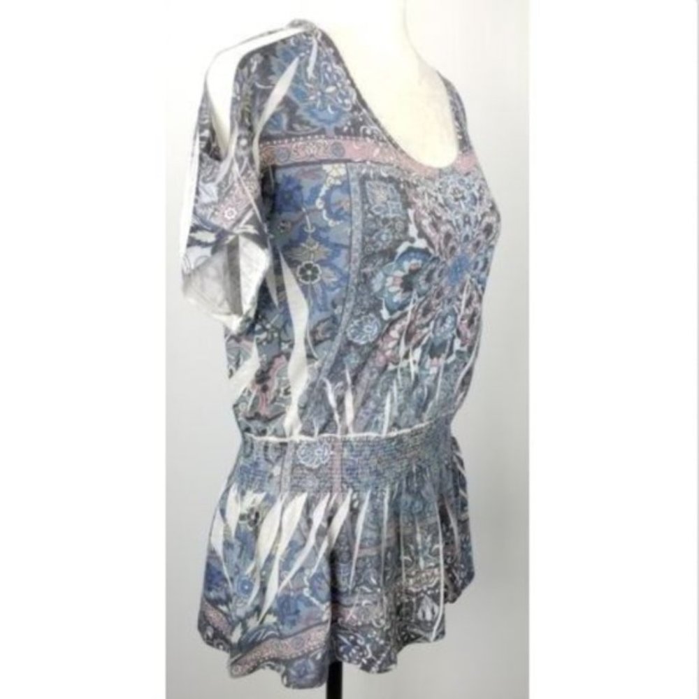 Forever 21 Cold Shoulder Top Blue Pink Floral L